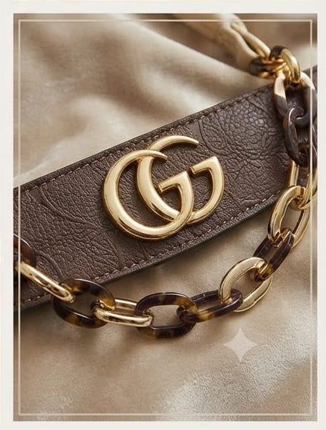 Brown and white handbag
