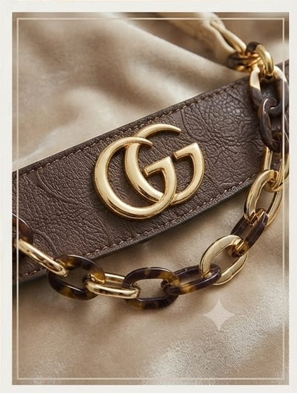 Brown and white handbag
